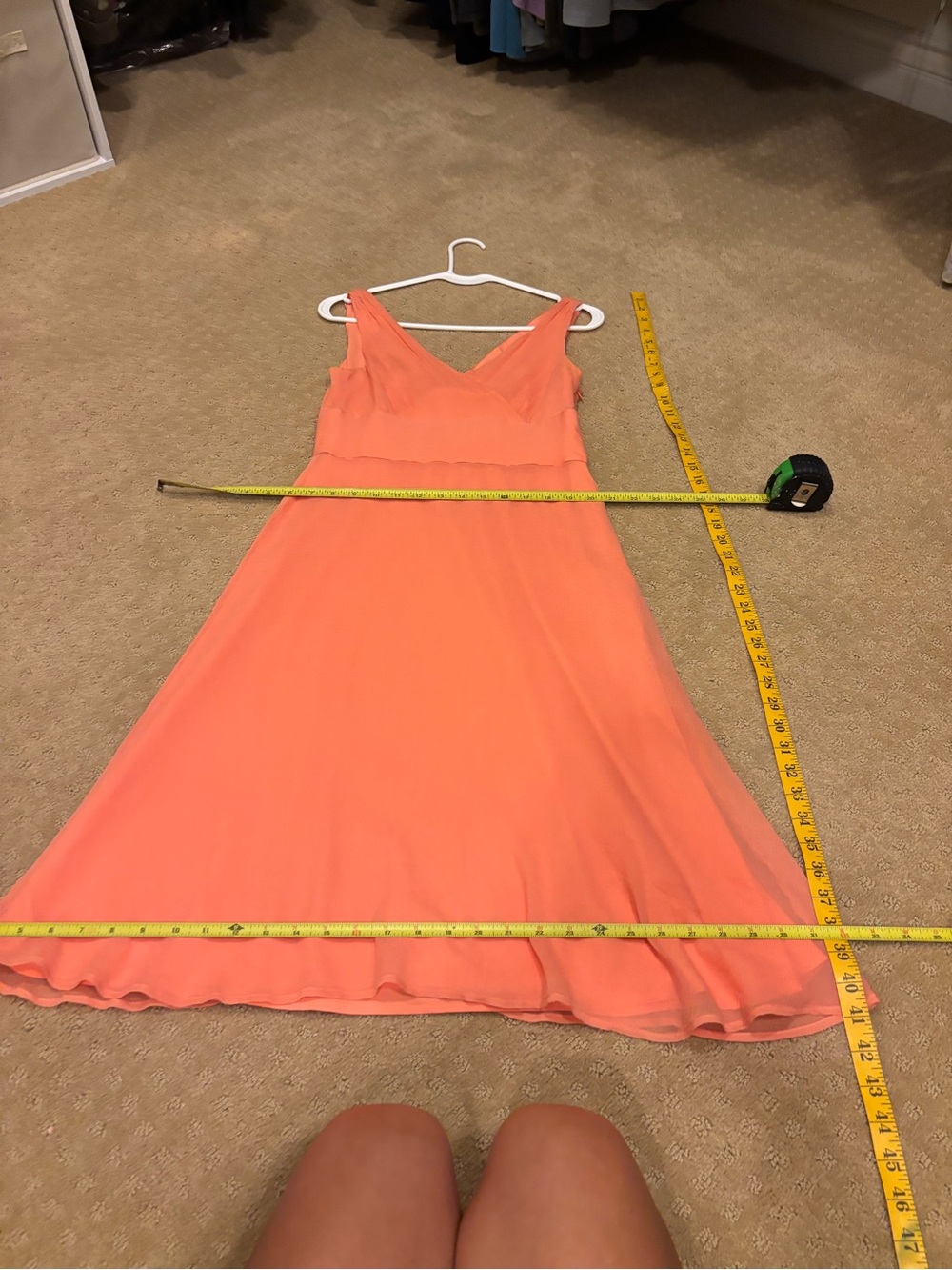 J.Crew 100% Silk Cocktail Dress Sz 6 Coral Orange Wrap V Neck Empire Waist Midi